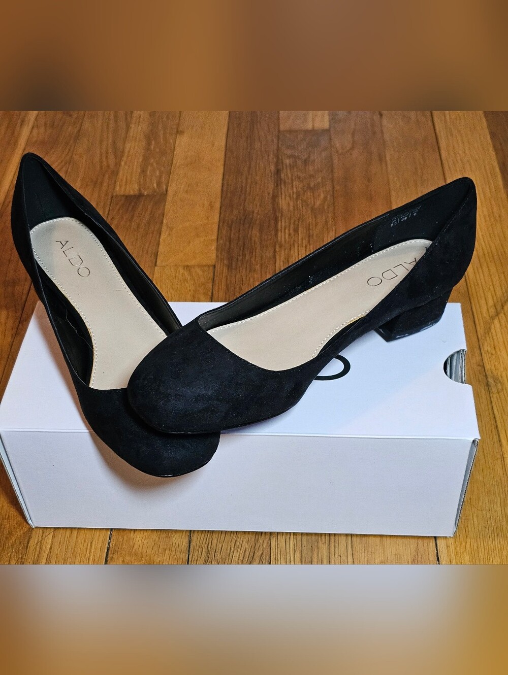 Aldo Piazzetta Black Suede Low Block Heeled Pumps Women's Size 8.5 NWT